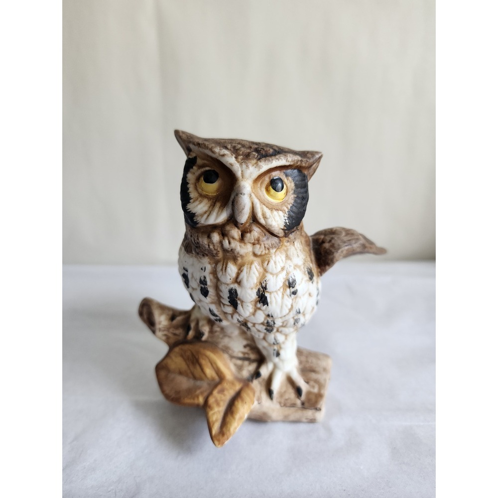 Vintage Homco Porcelain Owl Figurine 1114 Great Horned Owl on Branch Taiwan